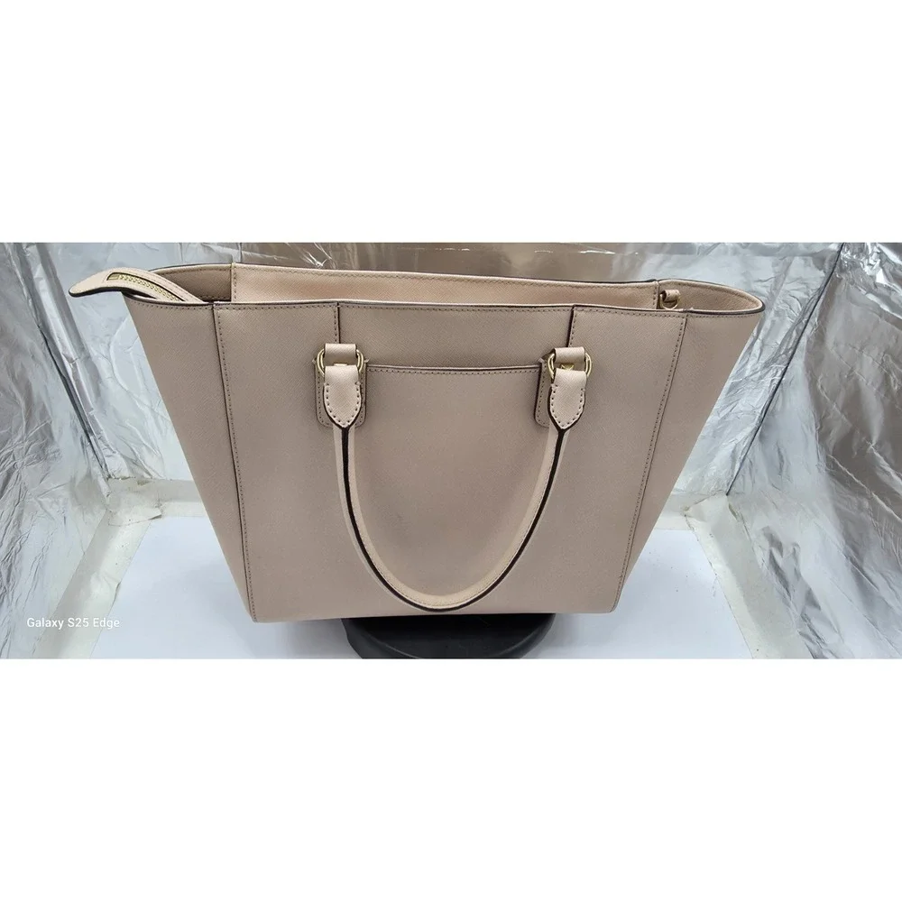 Michael Kors Selma Studded Saffiano Leather Tote Bag Blush Pink Gold Hardware